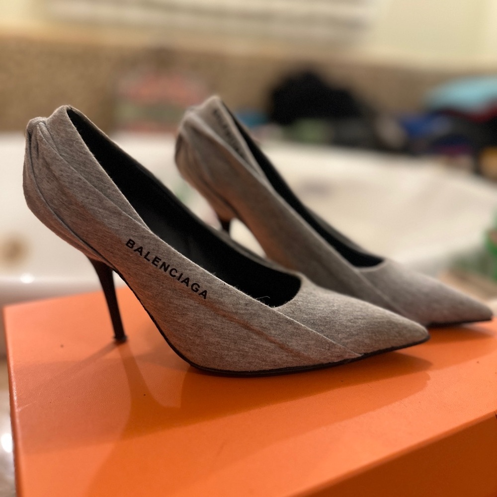 Balenciaga grey Jersey knife heels logo
